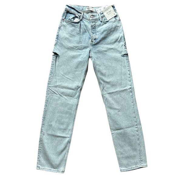 Abercrombie & Fitch The Dad High Rise Light Wash Blue Denim Jeans NWT Size 26/2L - Picture 1 of 13